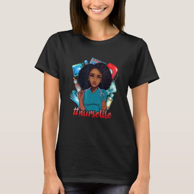 Camiseta Enfermera negra y fuerte vida afro amor melanina a (Anverso)