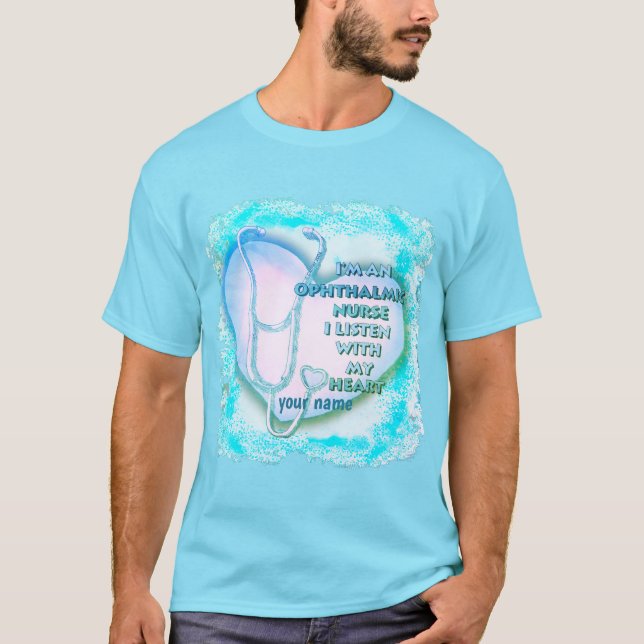 Camiseta Enfermera oftálmica del corazón azul (Anverso)