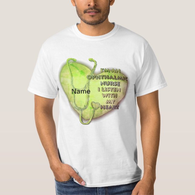 Camiseta Enfermera oftálmica del corazón verde (Anverso)