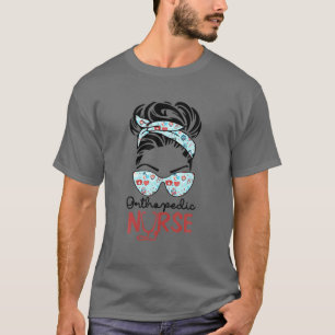 Camiseta Enfermera ortopédica Messy Bun Love Heart Stethosc