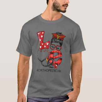 Camiseta Enfermera ortopédica Plaid Leopard Love Heart Mess
