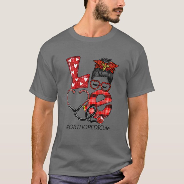 Camiseta Enfermera ortopédica Plaid Leopard Love Heart Mess (Anverso)