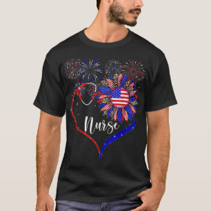 Camiseta Enfermera Patriótica 4 De Julio Amor Del Girasol