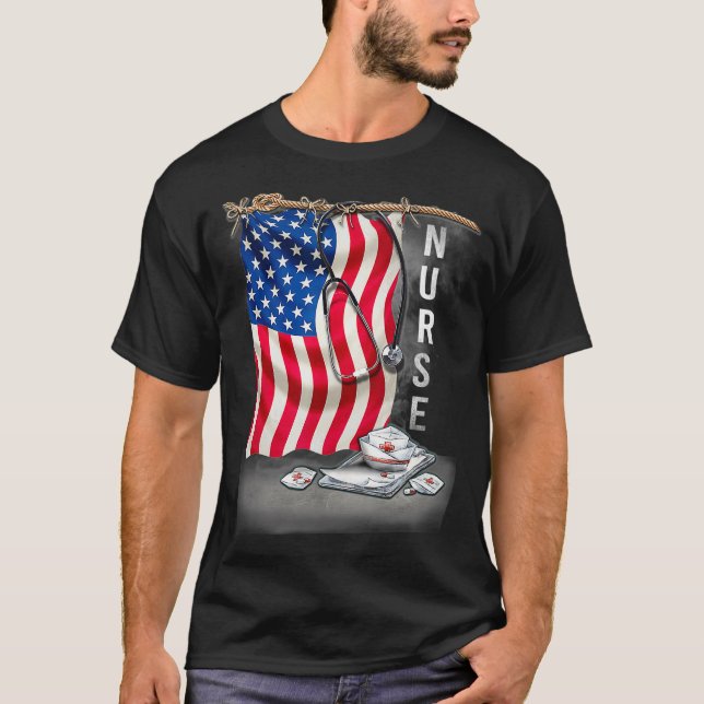 Camiseta Enfermera Patriótica 4 De Julio Bandera Estadounid (Anverso)