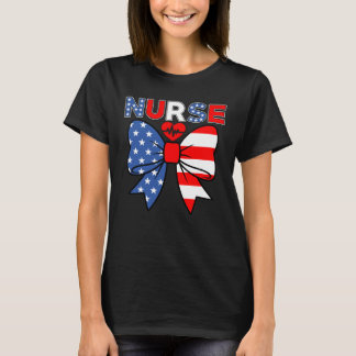 Camiseta Enfermera Patriótica 4 de Julio EE. UU. Rojo Blanc