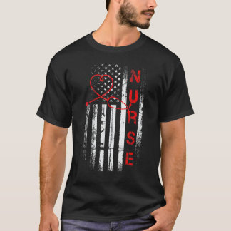Camiseta Enfermera Patriótica Americana Bandera de EE. UU.
