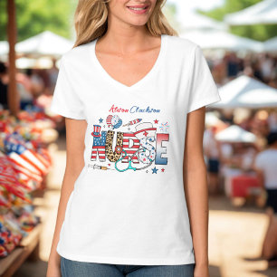 Camiseta Enfermera Patriótica de EE. UU. Iconos Nombres 4 d