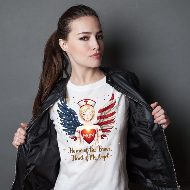 Camiseta Enfermera patriótica mamá Angel con alas de bander (Subido por el creador)