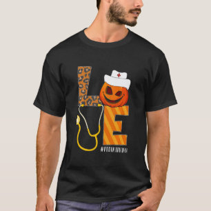 Camiseta Enfermera Pediatra Halloween Calabaza Leopardo Amo