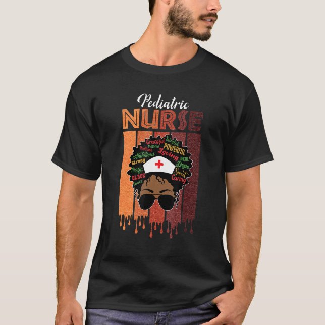 Camiseta Enfermera pediátrica afro negra de enfermera de en (Anverso)