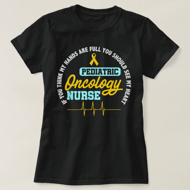 Camiseta Enfermera pediátrica de oncología RN Ribbon Enferm (Diseño del anverso)