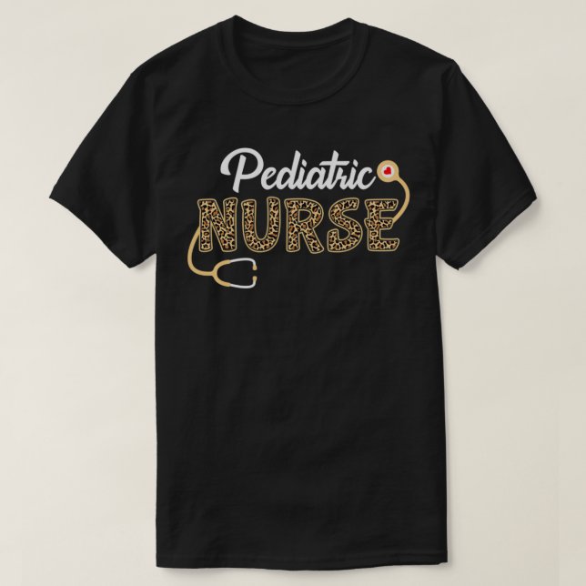 Camiseta Enfermera pediátrica Leopardo Imprimir estetioscop (Diseño del anverso)
