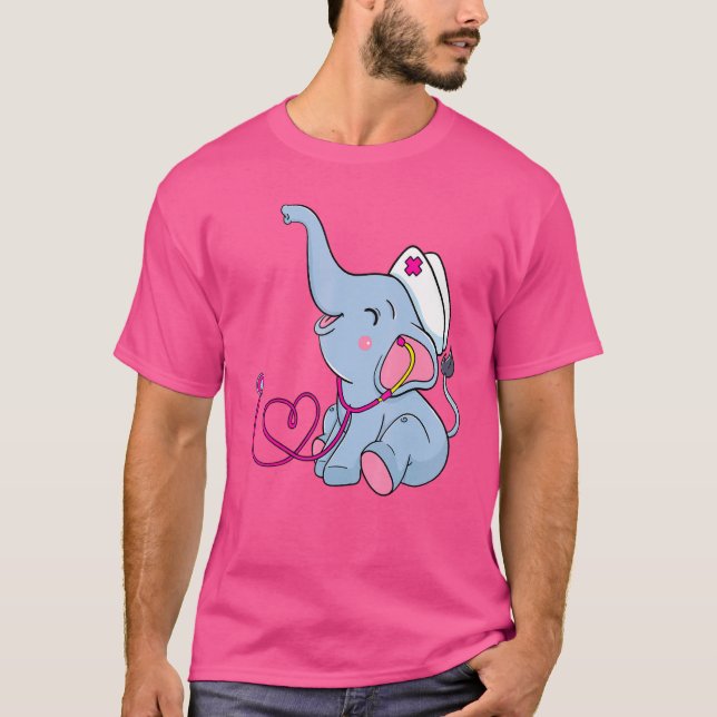 Camiseta Enfermera pediátrica, practicante, elefante bebé,  (Anverso)