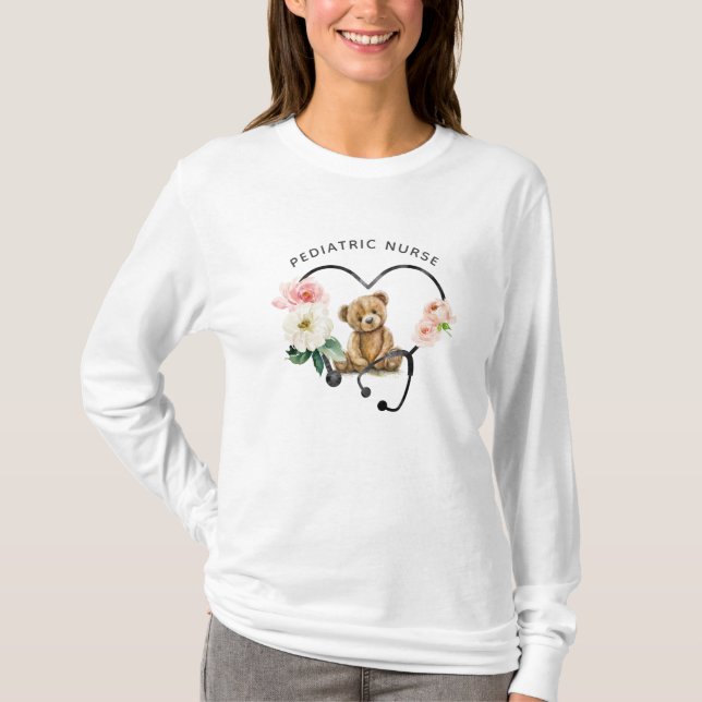 Camiseta Enfermera pediátrica Teddy Bear Estetoscopio Flora (Anverso)