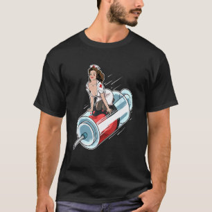 Camiseta Enfermera Pin-Up de Rockabilly montando una jering