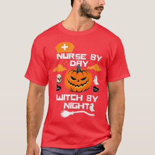 Camiseta Enfermera Por Día Bruja Por Noche Esencial Hallowe