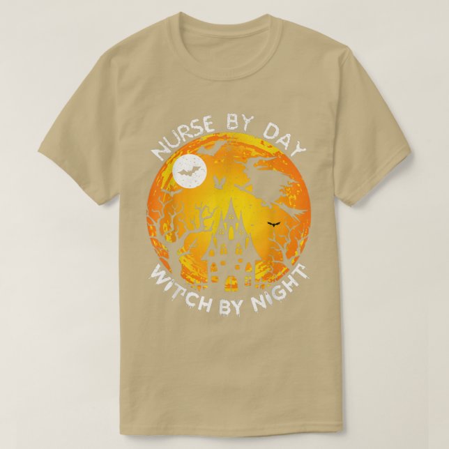 Camiseta Enfermera Por Día Bruja Por Noche Graciosa Enferme (Diseño del anverso)