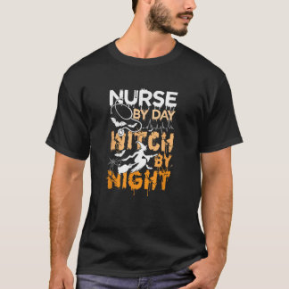 Camiseta Enfermera por día Bruja por noche masculina gracio
