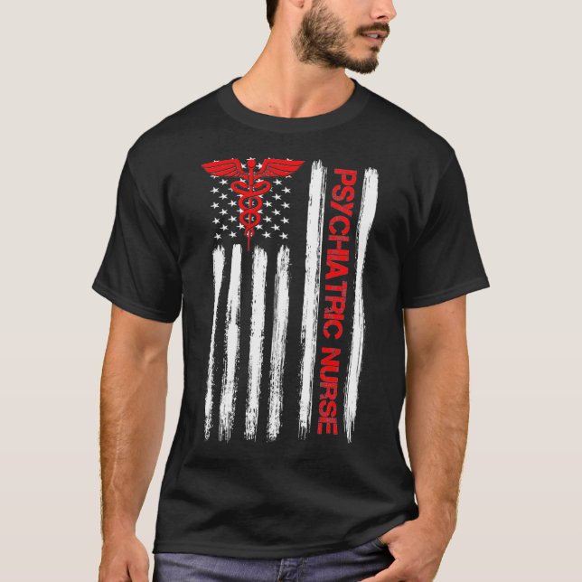 Camiseta Enfermera psiquiátrica Bandera Americana RN Salud  (Anverso)