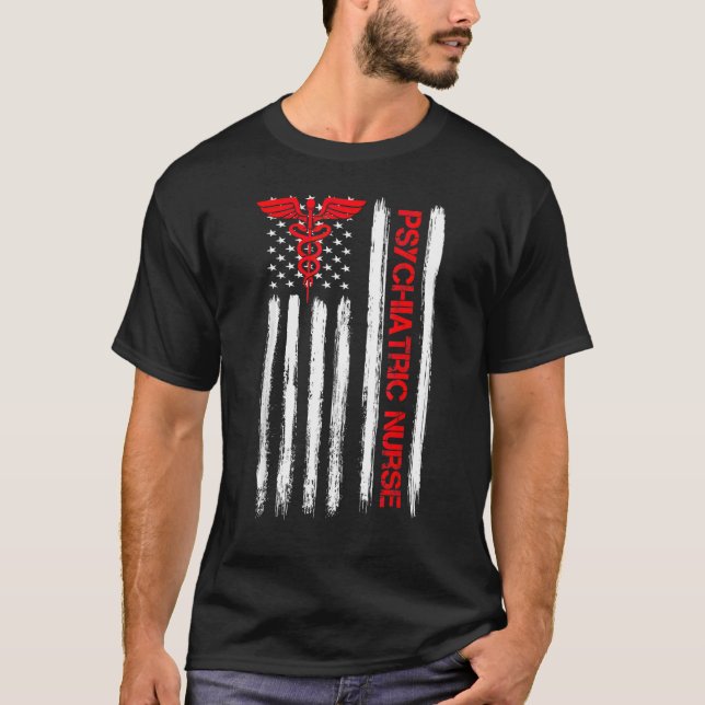 Camiseta Enfermera psiquiátrica Bandera Americana Rn Salud  (Anverso)