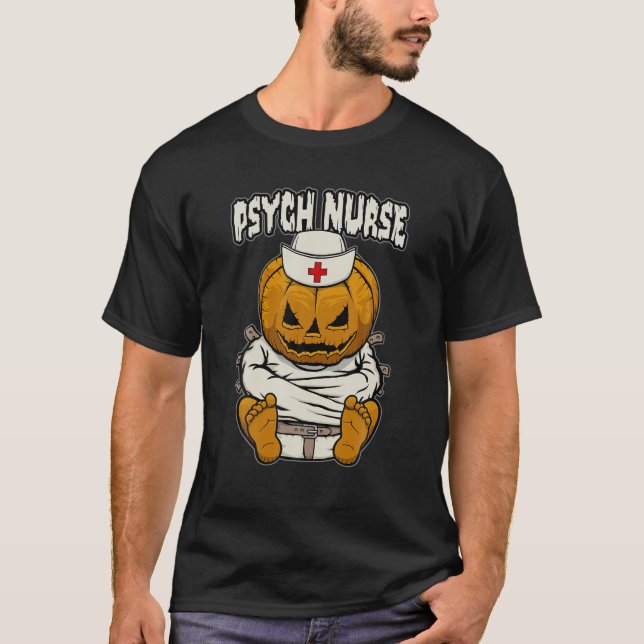 Camiseta Enfermera psiquiátrica Loca Calabaza de Halloween (Anverso)