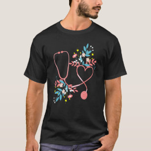 Camiseta Enfermera Registrada Flor Corazón Scrubs Ama Enfer