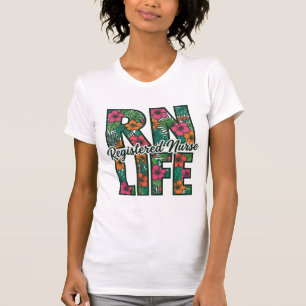 Camiseta Enfermera Registrada RN Vida Floral Diseño Vectori