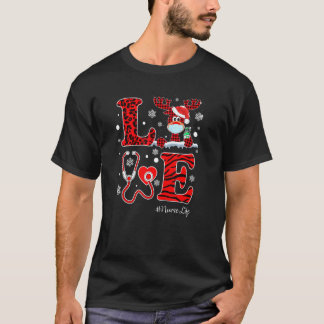 Camiseta Enfermera Reno Estetoscopio Amor Cuadro Búfala Roj