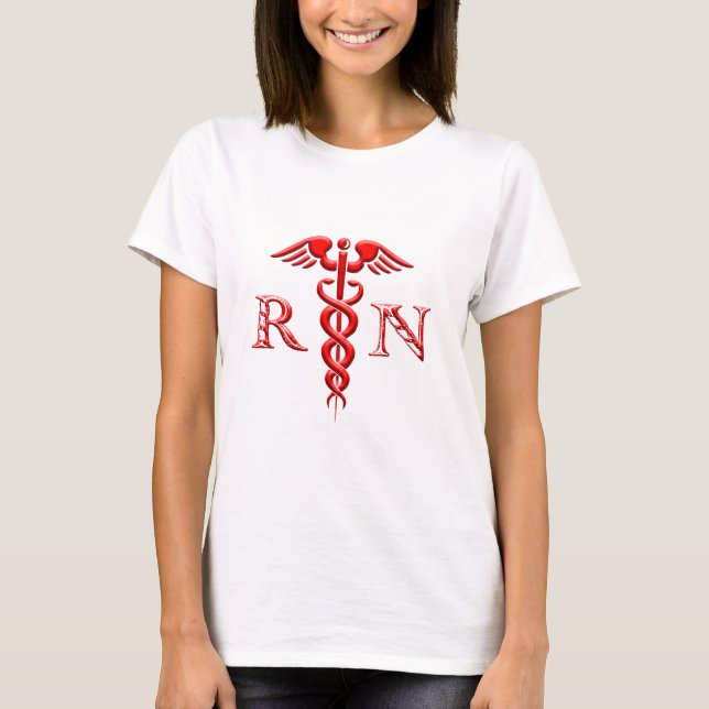 Camiseta Enfermera Roja De Caduceus En Blanco (Anverso)