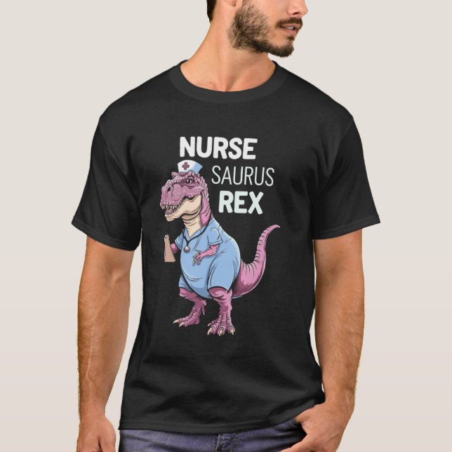 Camiseta Enfermera Saurus Rex Floral Rosa Dino (Anverso)