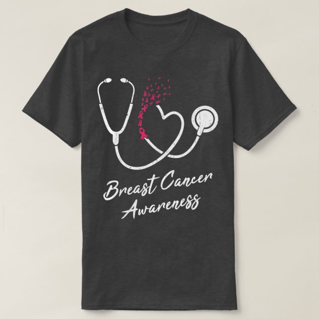 Camiseta Enfermera Stethoscope Cáncer de mama de Cinta Rosa (Diseño del anverso)