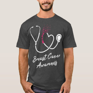 Camiseta Enfermera Stethoscope Cáncer de mama de Cinta Rosa
