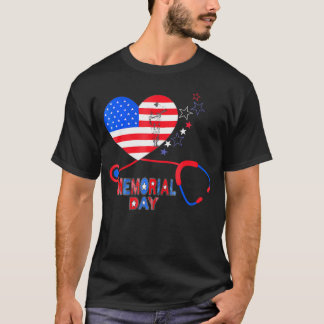 Camiseta Enfermera Stethoscope Día Conmemorativo Patriótico