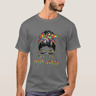 Camiseta Enfermera STNA Messy Bun Autism Love Heart Stethos