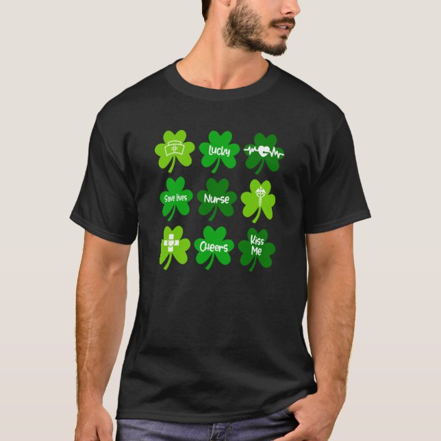 Camiseta Enfermera verde y afortunada enfermera de Shamrock (Anverso)