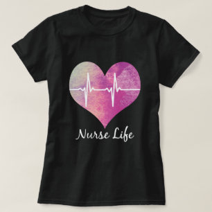 Camiseta Enfermera Vida - Corazón de Acuarela EKG