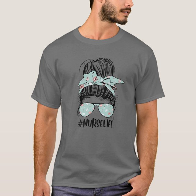 Camiseta Enfermera Vida Graciosa Messy Bun Hair (Anverso)
