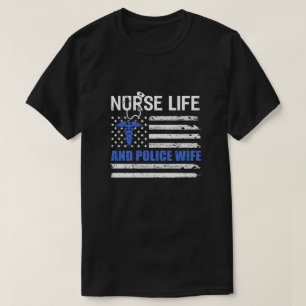 Camiseta Enfermera Vida Y Esposa Policial Vintage De Bander