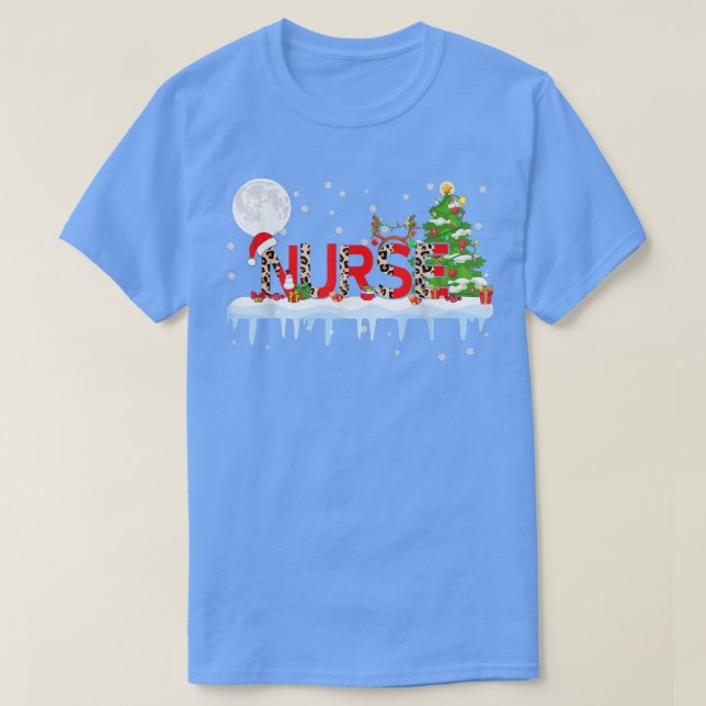 Camiseta Enfermera Xmas Tree Light Leopard Santa Hat Reinde (Diseño del anverso)