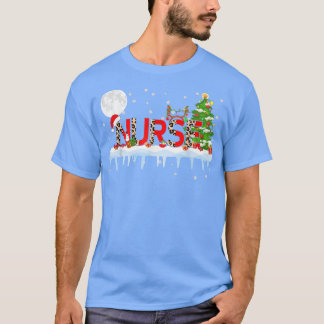 Camiseta Enfermera Xmas Tree Light Leopard Santa Hat Reinde