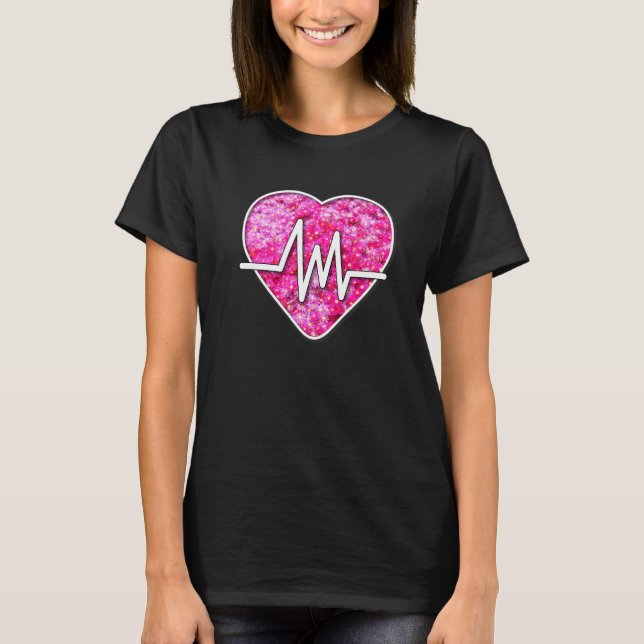 Camiseta Enfermeras Bonitos Flores Rosa Corazón de Pulso (Anverso)