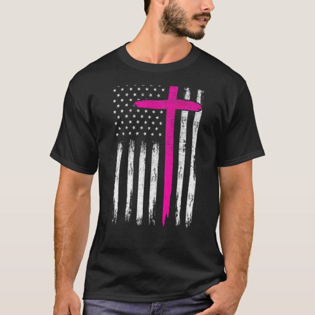 Camiseta Enfermeras Cristianas De Cruz Rosa Con Bandera Est (Anverso)