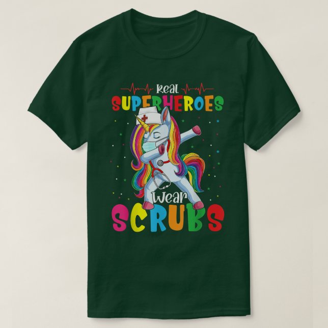 Camiseta Enfermeras De Unicornio De Dabbing, Superhéroes Re (Diseño del anverso)