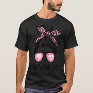 Camiseta Enfermeras memaw Life Messy Bun Leopardo Rosa