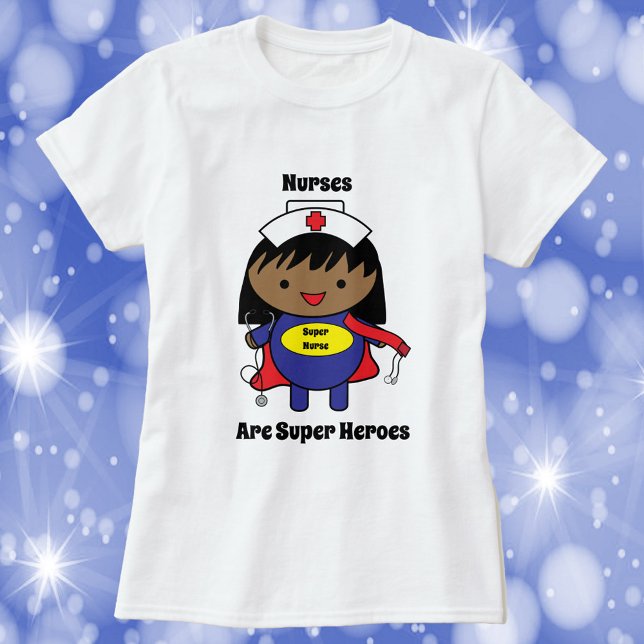 Camiseta Enfermeras Negras Son Una Apreciación Super Hero (A shirt featuring a black female nurse and the text, "Nurses Are Super Heroes")