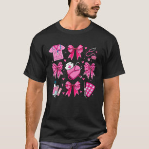 Camiseta Enfermeras Retro Rosa Coquette Bow Rosa Girlie Nu