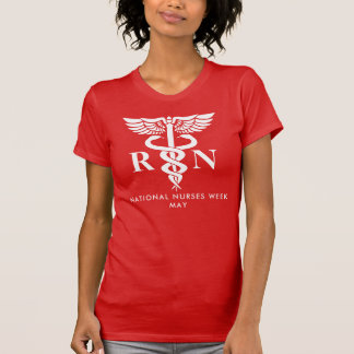 Camiseta Enfermeras Semanas/Día, blanca caduceus RN