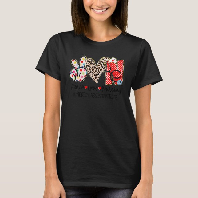 Camiseta Enfermería de Amor Paz Ayudante Médico de Casa L (Anverso)