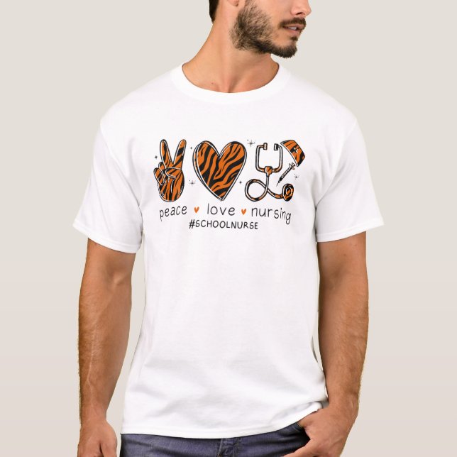 Camiseta Enfermería de amor por la paz Leopard Print Stetho (Anverso)