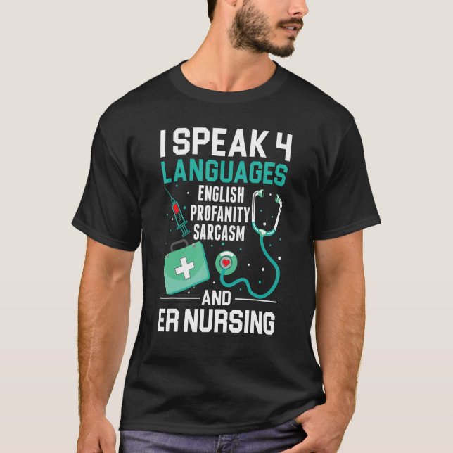 Camiseta ENFERMERÍA de emergencia hablo 4 idiomas Enfermera (Anverso)